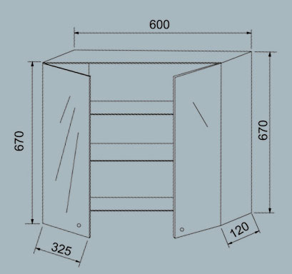 Technical image of Reflections Seaford stainless steel bathroom cabinet. 600x670mm.