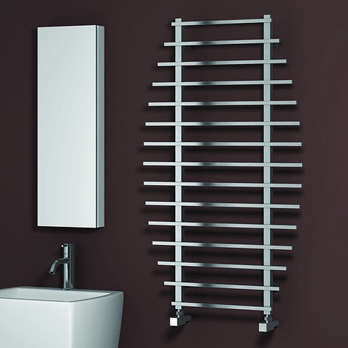 Larger image of Reina Radiators Enna Towel Radiator (Polished Stainless Steel). 1200x700.