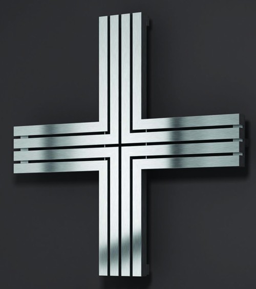 Larger image of Reina Radiators Positive Wall Art Radiator (Stainless Steel). 1000x1000mm.