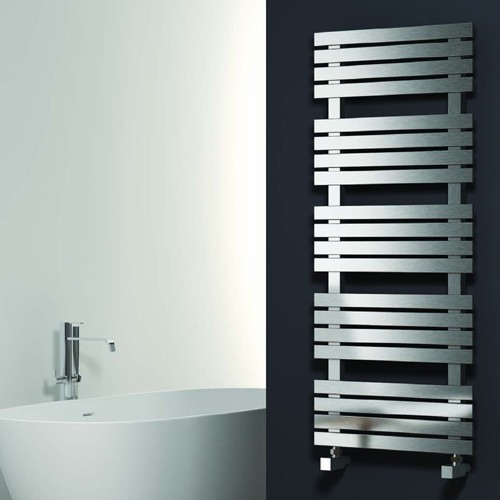 Larger image of Reina Radiators Sienna Towel Radiator (Satin Stainless Steel). 690x500.