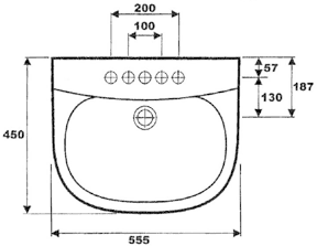 Technical image of RAK Amy 1 Tap Hole Basin. 550mm.