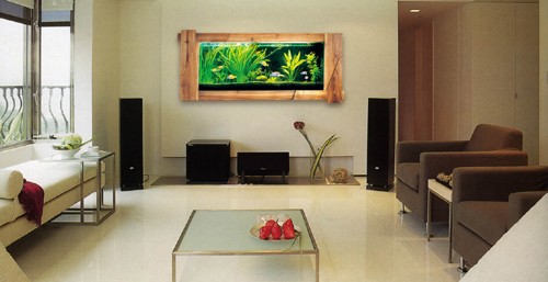 Example image of Relaxsea Organic Wall Hung Aquarium With Hard Wood Frame. 1500x600mm.