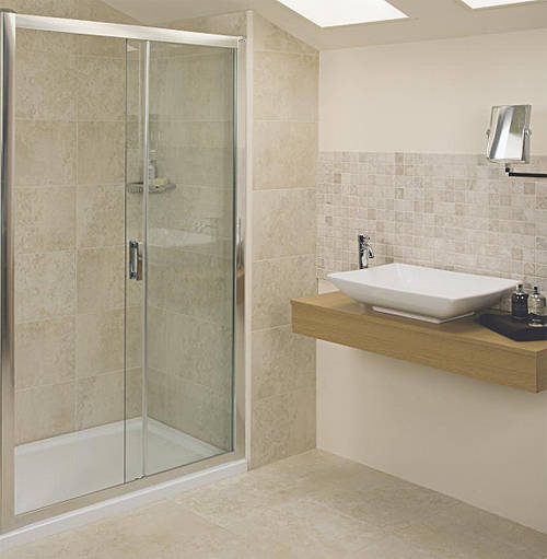 Larger image of Roman Embrace Sliding Shower Door (1000mm, Silver Frame).