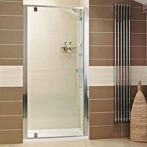 Larger image of Roman Lumin8 Pivot Shower Door (800mm, Silver Frame).