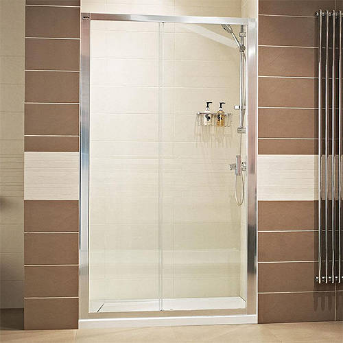 Larger image of Roman Lumin8 Sliding Shower Door (1500mm, Silver Frame).