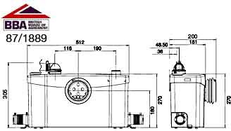 Technical image of Saniflo Saniplus macerator.