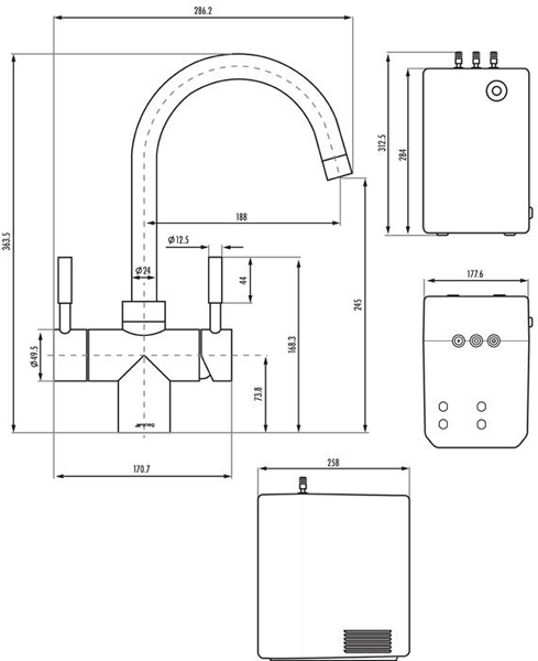 Technical image of Smeg Taps 3 in 1 Instant Steaming Hot Water & Cold Water Tap (Chrome).