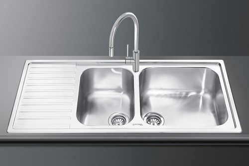 Larger image of Smeg Sinks Alba 1.5 Bowl Sink With Left Hand Drainer (Stainless Steel).