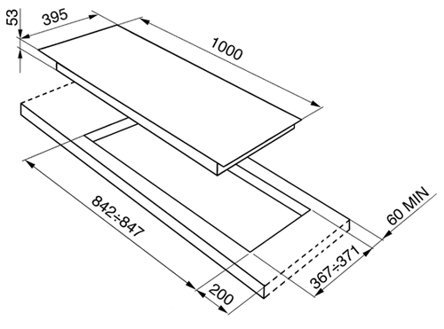 Technical image of Smeg Gas Hobs Linea 4 Burner Low Profile Gas Hob. 100cm (Stainless Steel).