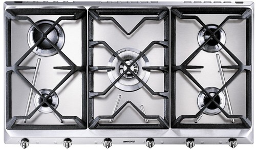 Larger image of Smeg Gas Hobs Cucina 5 burner Gas Hob (Stainless Steel). Size 90cm.