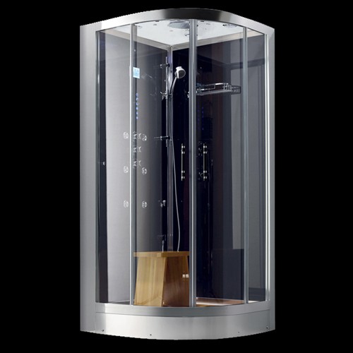 Larger image of Hydra Steam Shower Enclosure (Black, Oak, Left Handed). 1000x900.