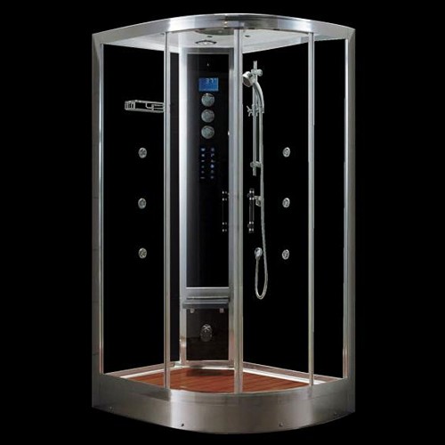 Larger image of Hydra Steam Shower Enclosure (Black, Oak, Left Handed). 1200x900mm.