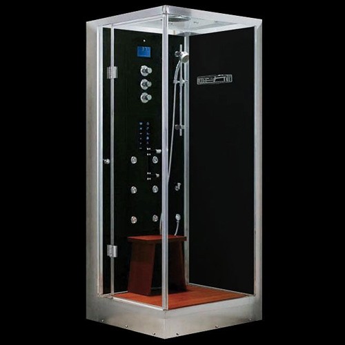 Larger image of Hydra Square Steam Shower Enclosure (Black, Oak, Left Handed). 900x900.