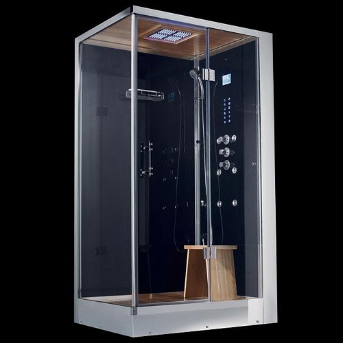 Larger image of Hydra Rectangular Steam Shower Enclosure (Teak, Right Handed). 1200x900.