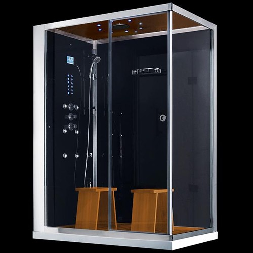 Larger image of Hydra Rectangular Steam Shower Enclosure (Oak, Left Handed). 1500x900.