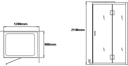 Technical image of Hydra Steam Shower Enclosure For Wetrooms (Oak, Right Hand). 1200x900