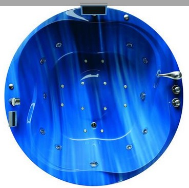 Example image of Hydra Large Round Sunken Whirlpool Bath With TV (Blue). 1600x1600mm.