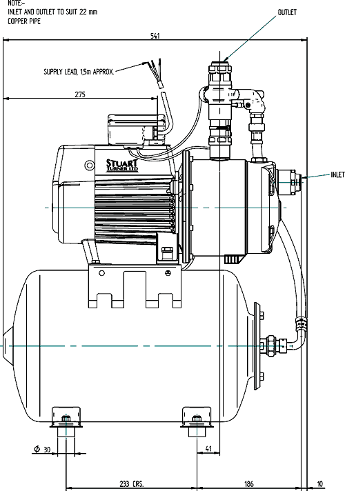 Technical image of Stuart Turner Pressure Set Single Flow Pump With Tank (+/- Head. 4.7 Bar).