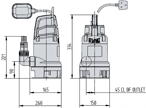 Technical image of Stuart Turner Supervort 240A Submersible Pump With Float Switch.