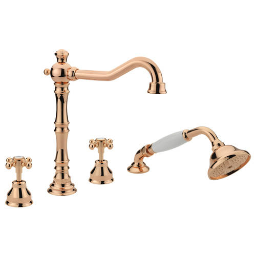 Larger image of Tre Mercati Allora 4 Hole Bath Shower Mixer Tap & Kit (Rose Gold).