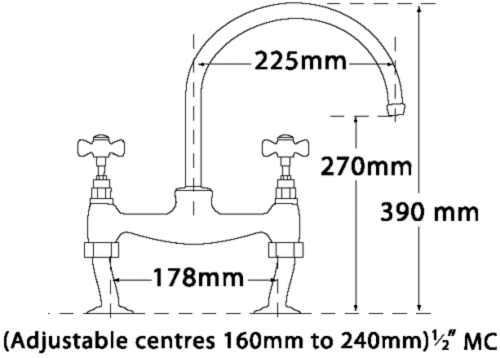 Technical image of Tre Mercati Kitchen Imperial Bridge Pillar Kitchen Tap (Antique Gold).