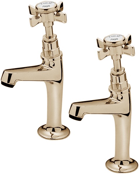 Larger image of Tre Mercati Kitchen Imperial High Neck Pillar Taps (Gold, Pair).