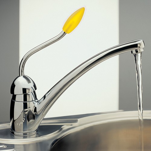 Larger image of Tre Mercati Kitchen Picasso Kitchen Tap With Yellow Knob (Chrome).