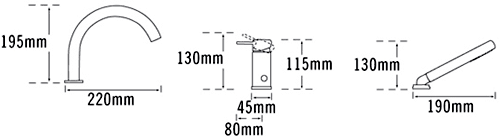 Technical image of Tre Mercati Bella 3 Hole Bath Shower Mixer Tap With Shower Kit (Chrome).