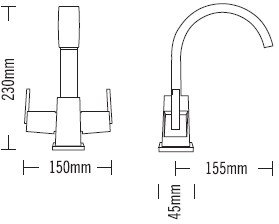 Technical image of Tre Mercati Mr Darcy Basin Tap & 3 Hole Bath Filler Tap Set (Chrome).