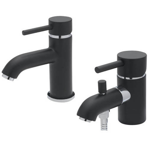 Larger image of Tre Mercati Milan Mono Basin & Mono Bath Shower Mixer Tap Pack (Matt Black).