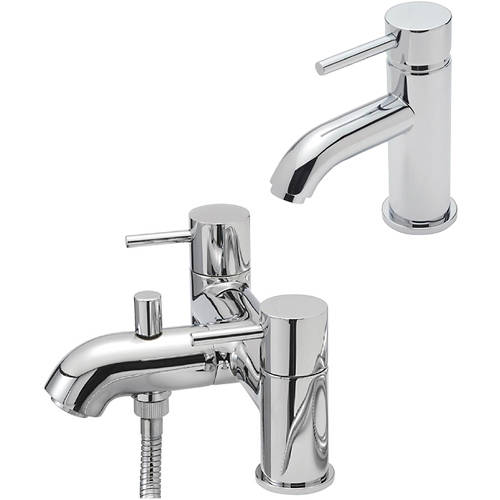 Larger image of Tre Mercati Milan Mono Basin & Pillar Bath Shower Mixer Tap Pack (Chrome).