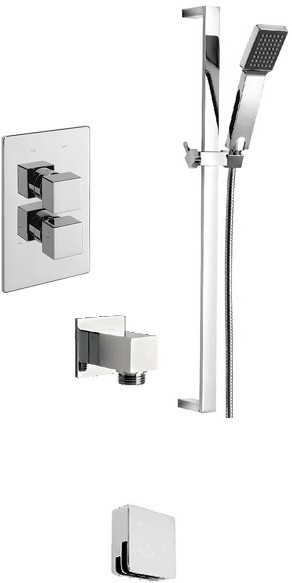 Larger image of Tre Mercati Rubik Twin Thermostatic Shower Valve With Slide Rail & Bath Filler.