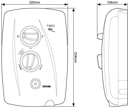 Technical image of Triton Showers T80Z Fast Fit Electric Shower, 8.5kW (White & Chrome).