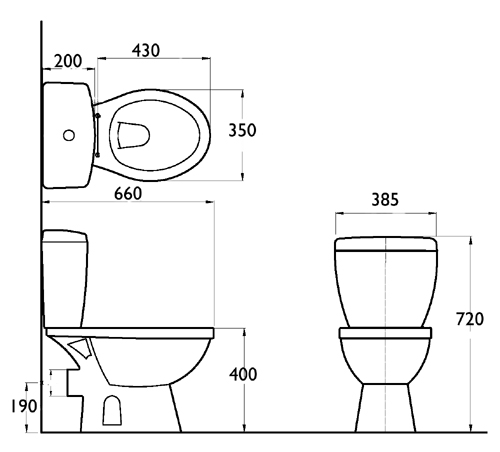 Technical image of Thames Modern value four piece bathroom suite with 2 tap hole basin.