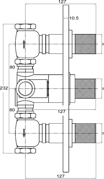 Technical image of Monet Triple concealed thermostatic shower valve