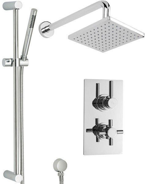 Larger image of Hudson Reed Tec Twin Thermostatic Shower Valve, Diverter, Head & Slide Rail.