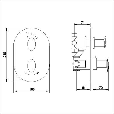 Technical image of Ultra Exact Twin concealed shower valve with diverter