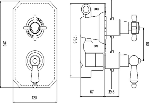 Technical image of Pioneer Traditional Thermostatic Shower Valve & Rigid Riser Kit (Polymer).