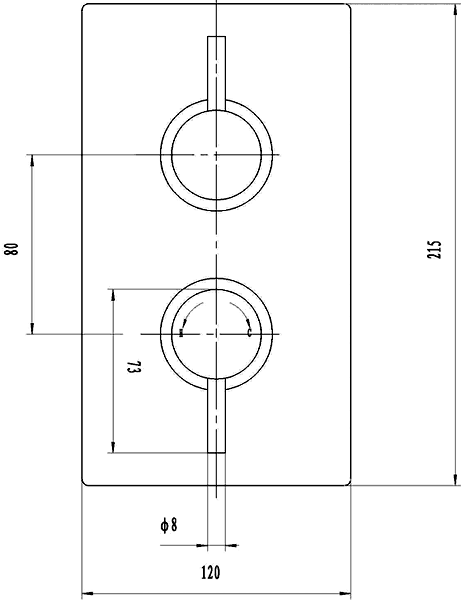 Technical image of Nuie Quest Twin Concealed Thermostatic Shower Valve (Chrome).