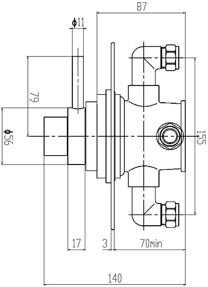 Technical image of Thermostatic Spirit Dual Concealed Shower Valve, Thermostatic.