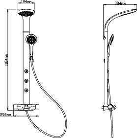 Technical image of Hudson Reed Showers Domino Thermostatic Shower Panel (Black).