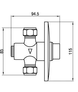 Technical image of Ultra Showers Concealed Non-Concussive Shower Valve & Anti-Vandal Head.