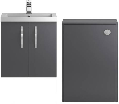 Larger image of Hudson Reed Apollo Wall Vanity 600mm, Basin & WC Unit 600mm (Grey).