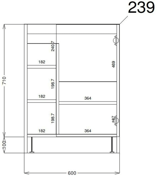 Technical image of HR Apollo Compact Vanity Unit 600mm, Basin & WC Unit 600mm (Grey).