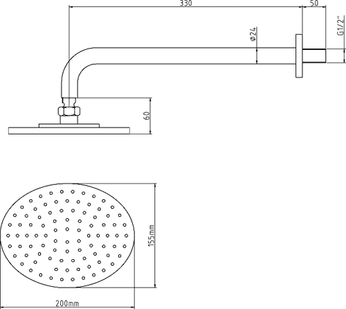 Technical image of Hudson Reed Arina Triple Concealed Thermostatic Shower Valve, Head & Jets.