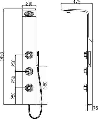 Technical image of Hudson Reed Dream Shower Kalypso Shower Panel. Thermostatic.