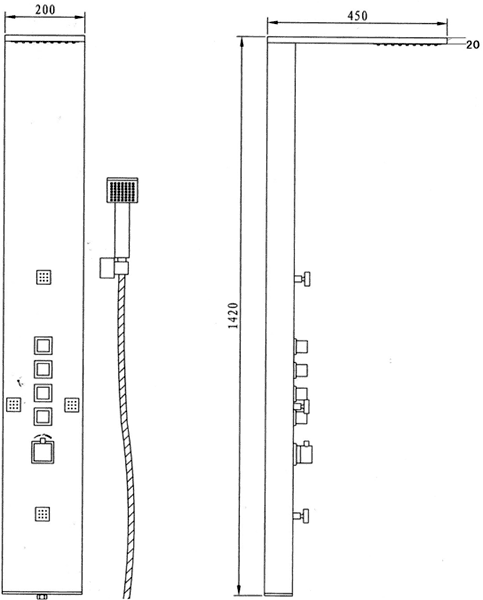 Technical image of Hudson Reed Dream Shower Mistral Shower Panel. Thermostatic.