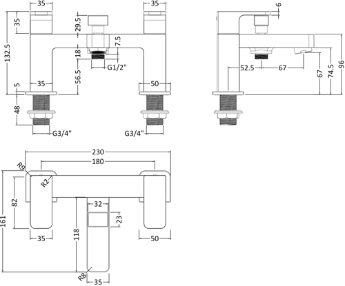 Technical image of HR Astra Basin & Bath Shower Mixer Tap Pack (Chrome).