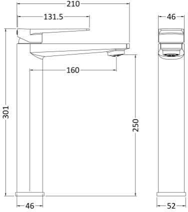 Technical image of Nuie Bailey Tall Basin Mixer Tap (Chrome).