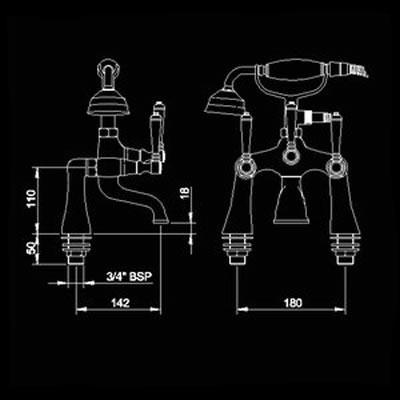 Technical image of Hudson Reed Jade Lever bath shower mixer with shower kit